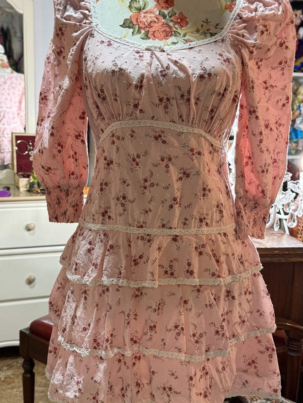 Lulu's Pale Pink Floral Ruffled Square-Neck Mini Dress - Picture 3 of 6